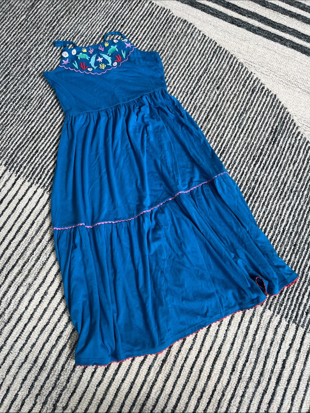 Boden Bright Blue Embroidered Tiered Sundress